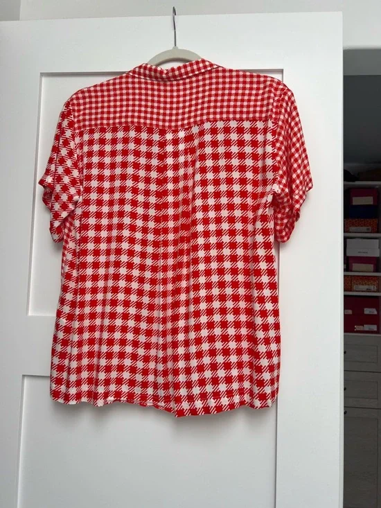 Anthropologie Red and White Gingham Button-Down Shirt by Maeve - Picture 2 of 4